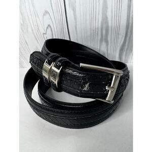 STACY ADAMS Black Leather Belt Size 52 Genuine Leather Crock Print